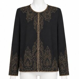 JMD New York Embroidered Zip Jacket Medium Black Gold Soutache Paisley Vintage